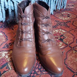 Brown Leather Granny Victorian Vintage Boots Sz 8